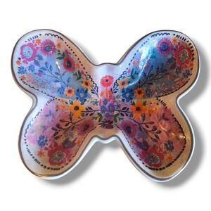 Butterfly Floral Ceramic Trinket Dish By Natural Life 6"x4.5"